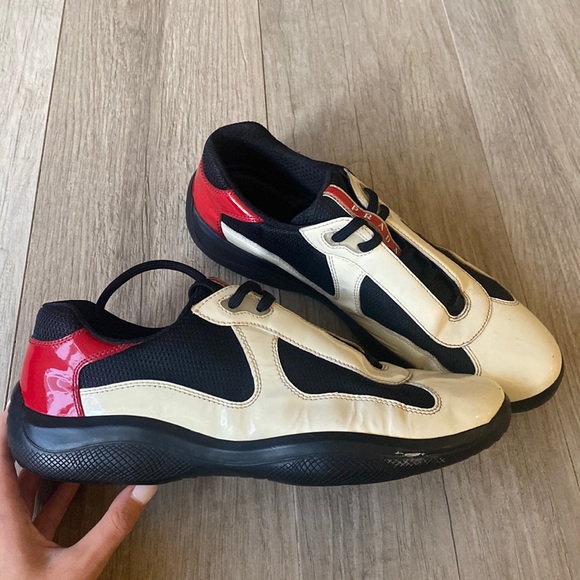 PRADA America's Cup White Leather and Nylon Mesh Sneakers Prada Size 9 1/2 - Picture 1 of 8